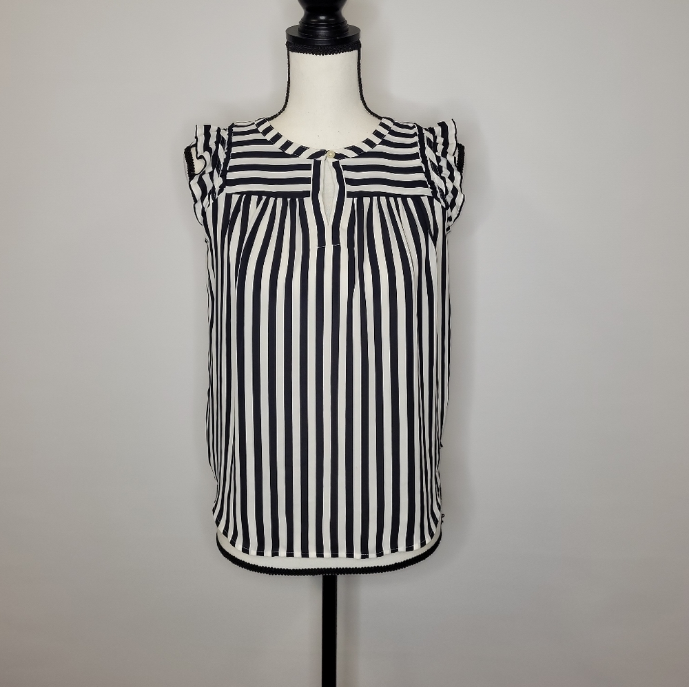Loft Striped Smocked Split Neck Shell - image 8
